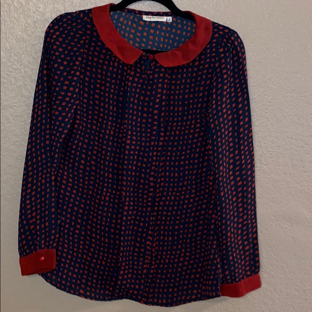 Austin Reed semi sheer long sleeve collared blouse
